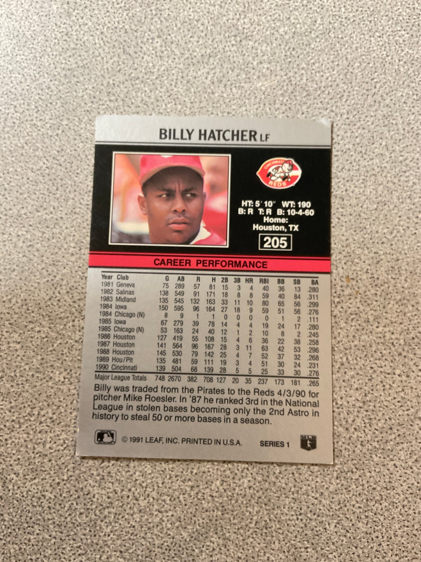 Baseball Card Billy Hatcher