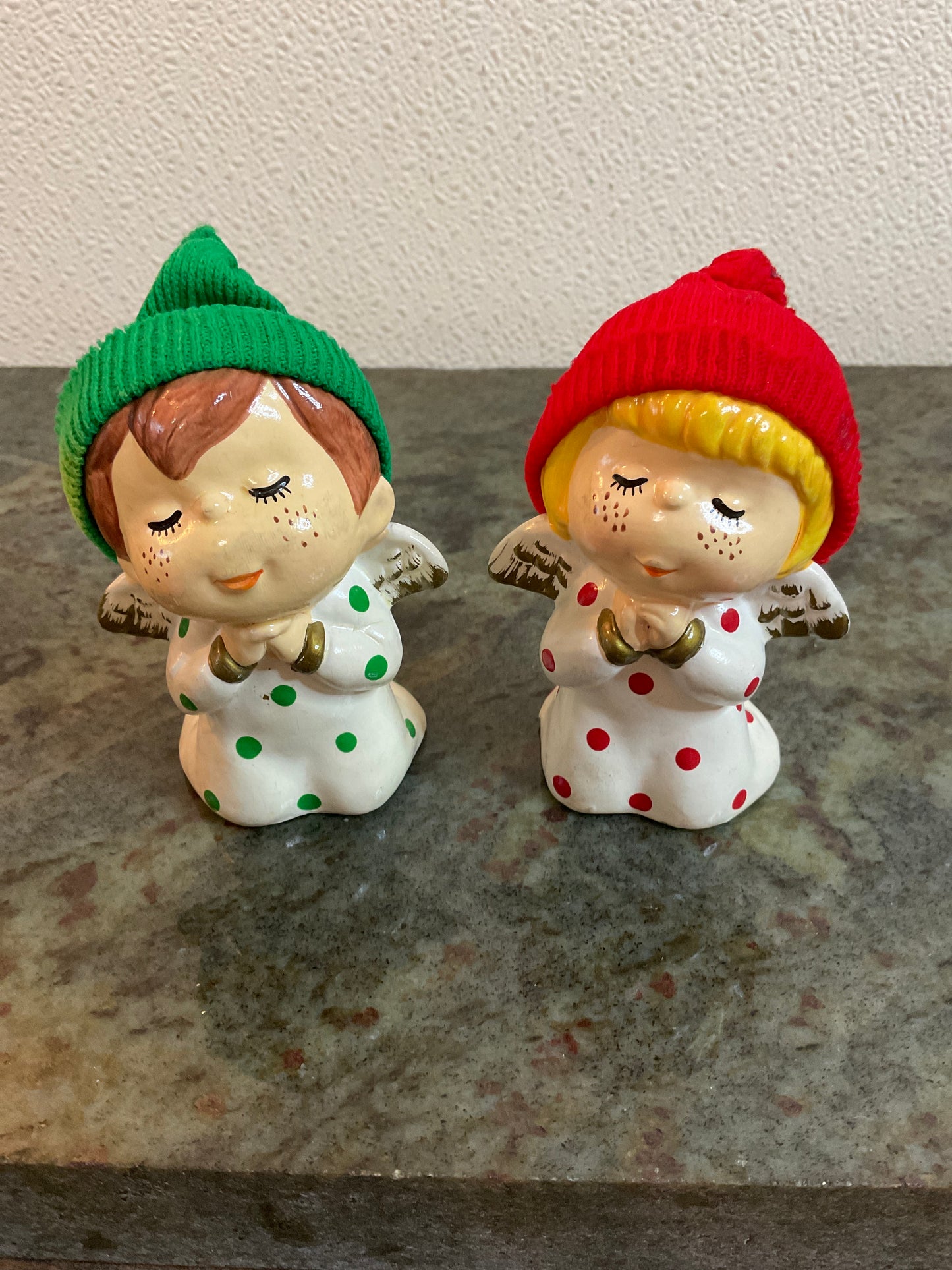 Vintage Boy/Girl Angels With Knit Beanies