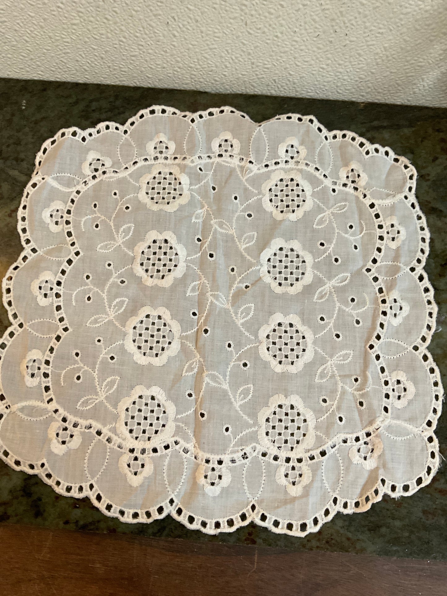 Vintage 11” Square white Cotton Doily