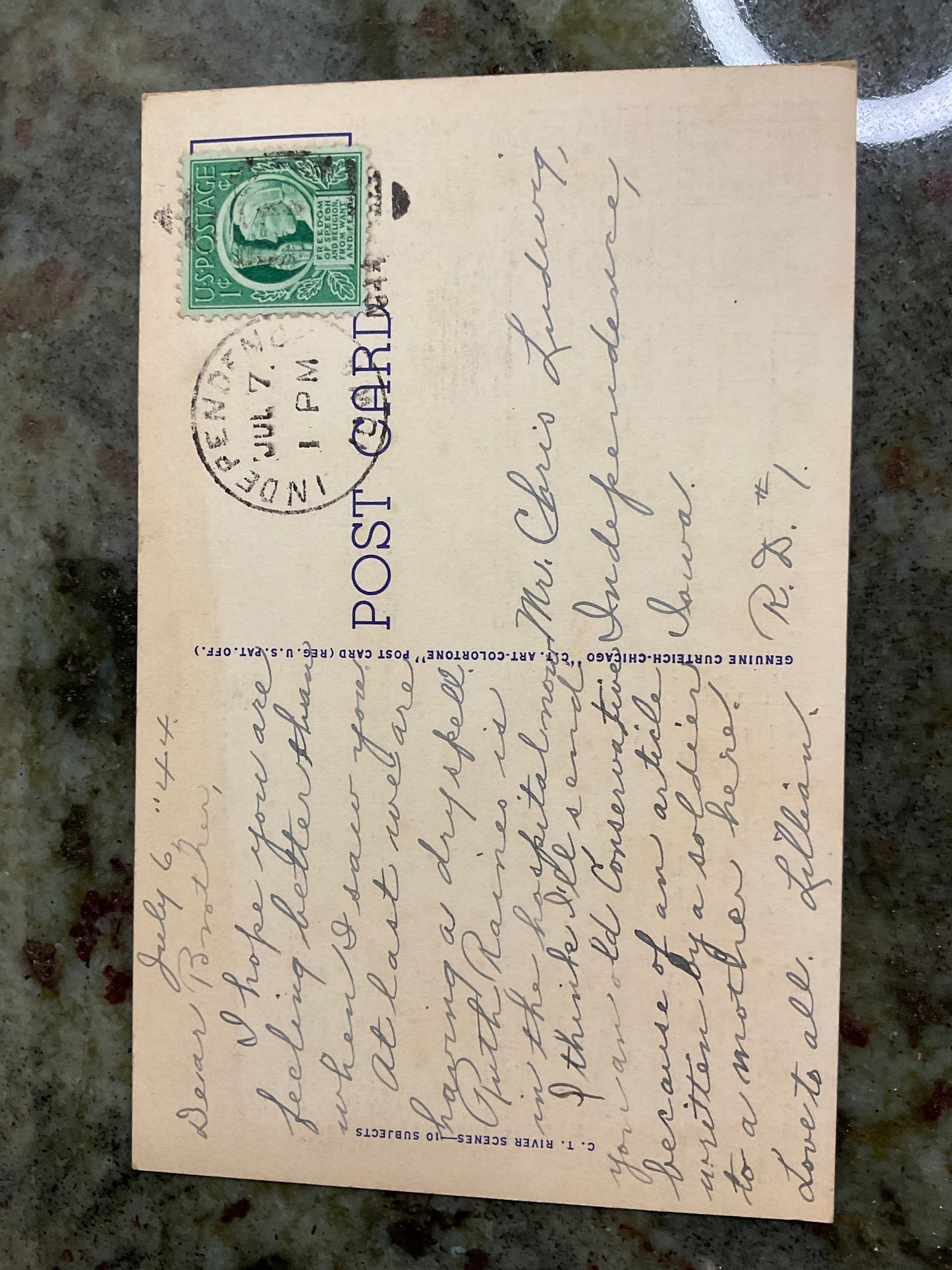 Generic River Scene Post Card 1944