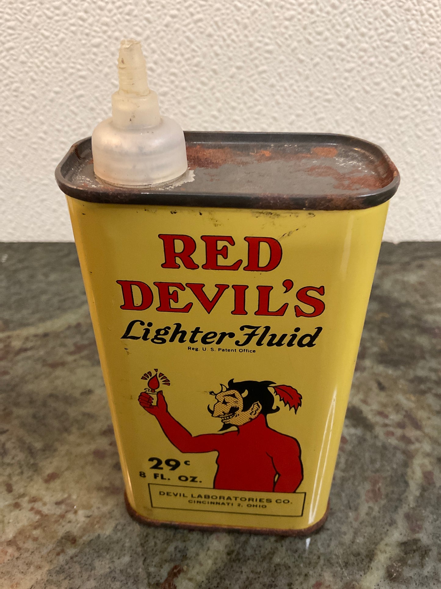 Vtg Red Devil’s Lighter Fluid Tin
