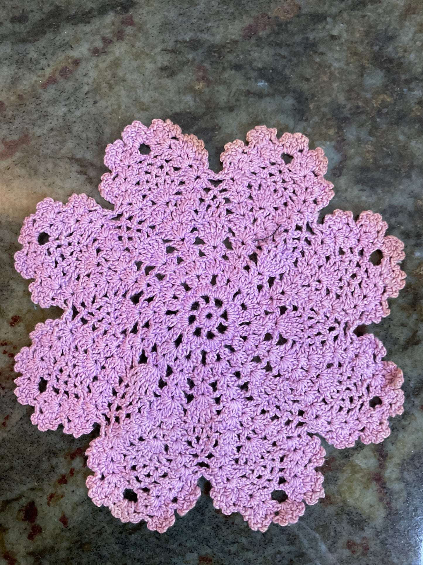 Vintage 6.5” Lavender Scalloped round Doily