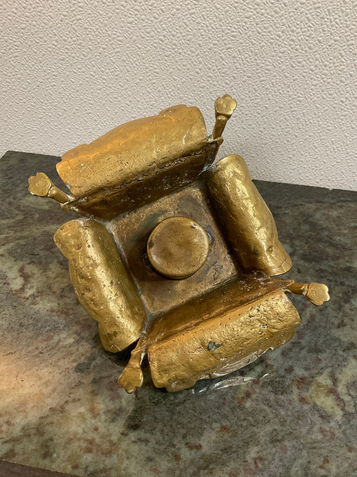 Vtg Brass Ink Well w/Glass Ink Bottle