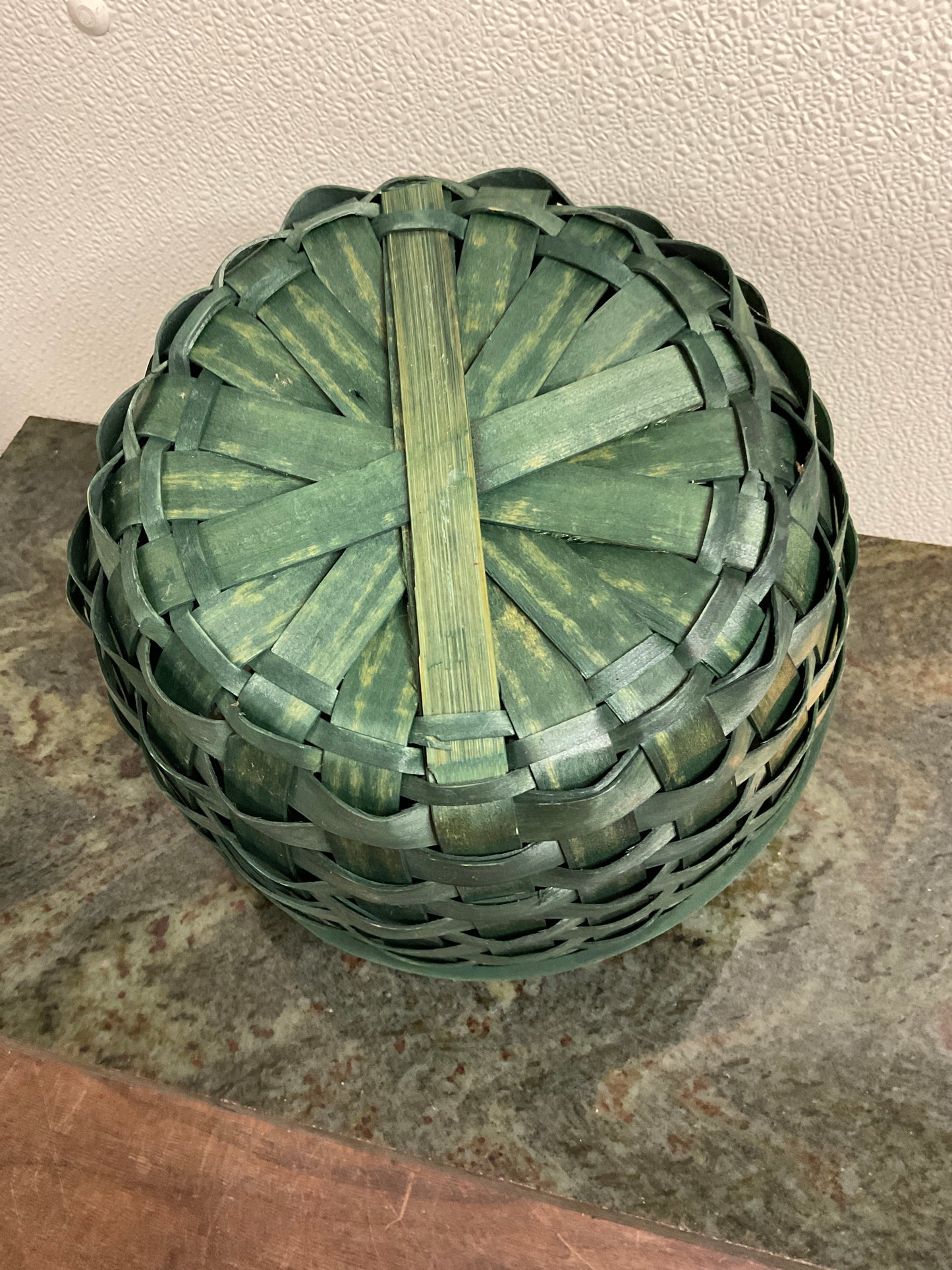 Green Stained Woven Wood Basket w/Handle