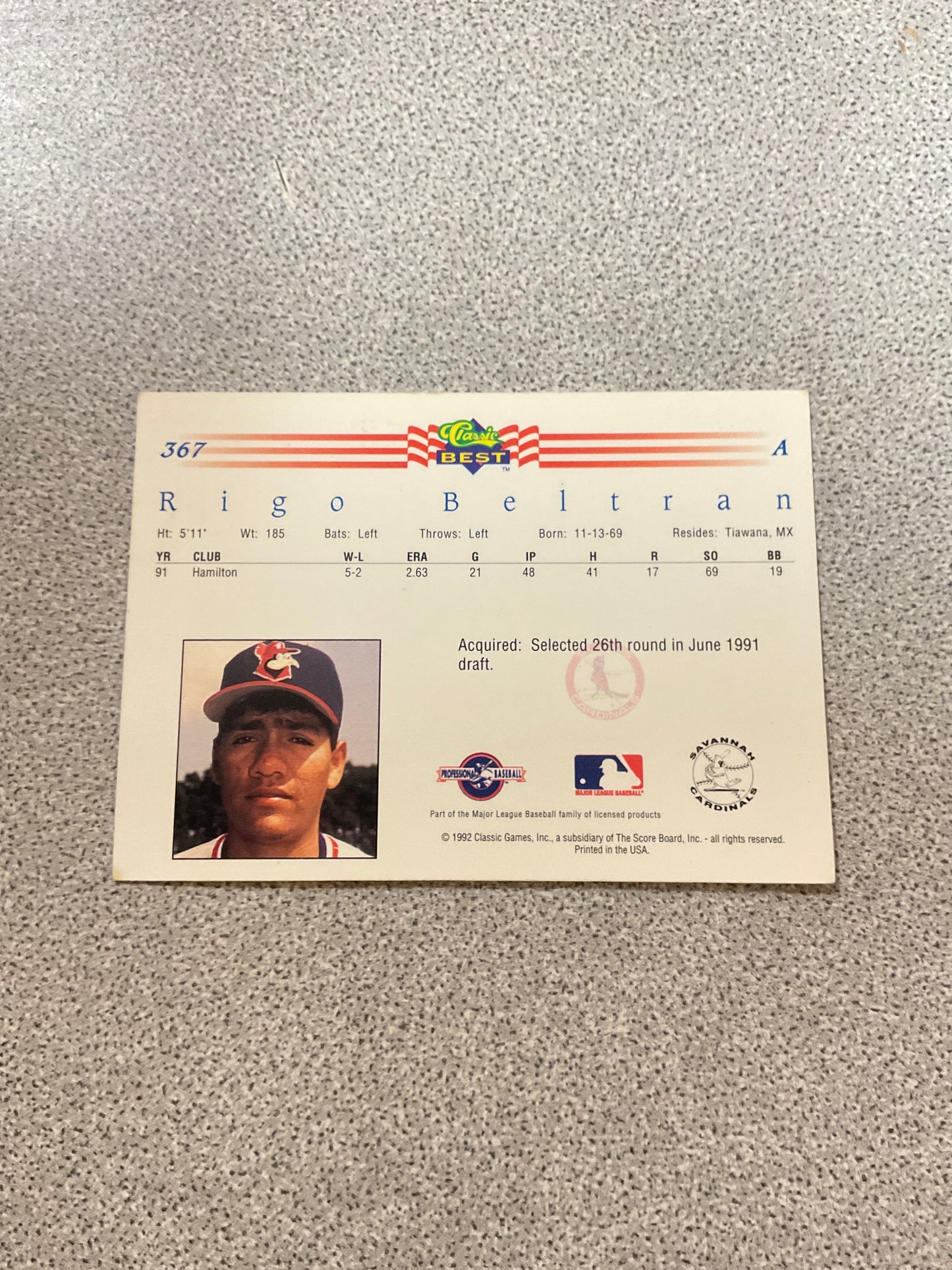 Baseball Card Rigo Beltran