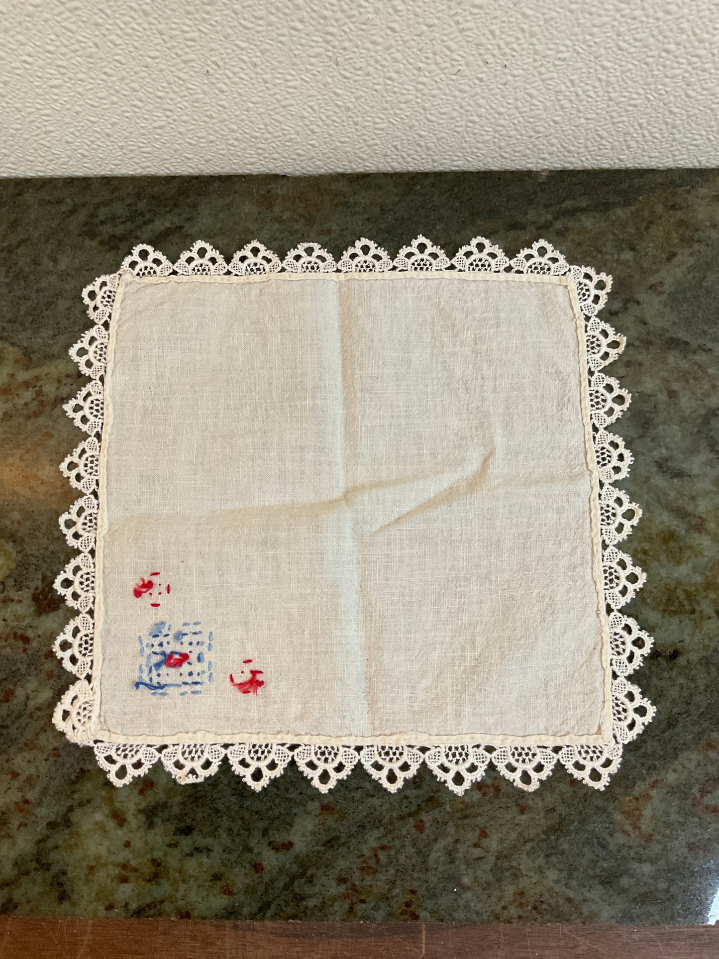 Vintage Hankie With Hand Stitching