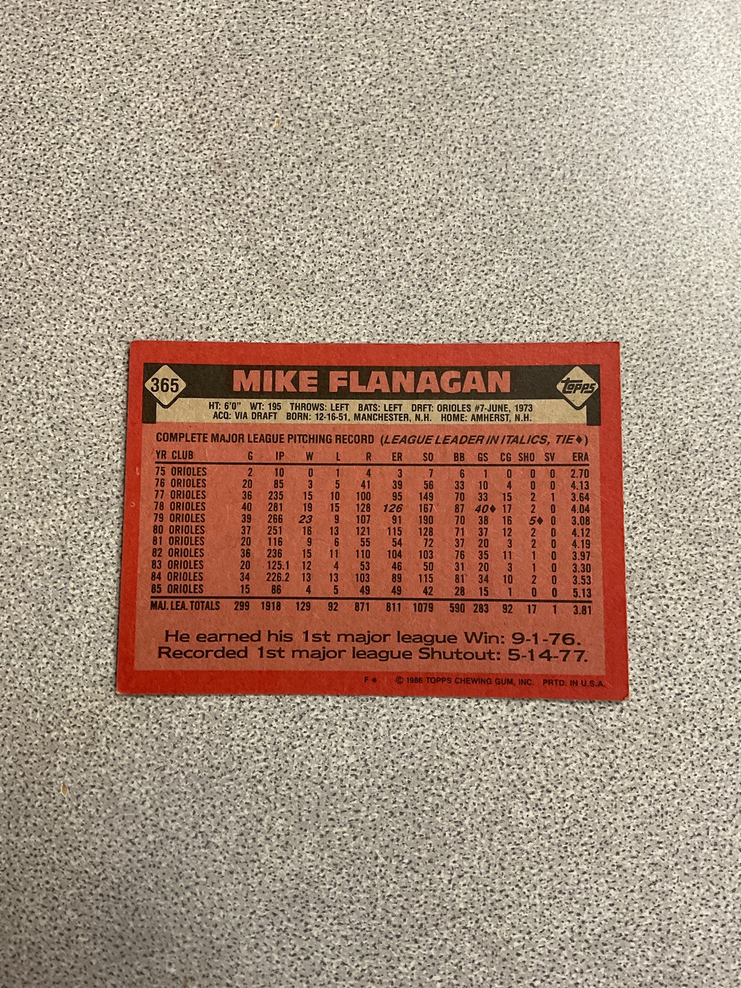 Baseball Card-Mike Flanagan