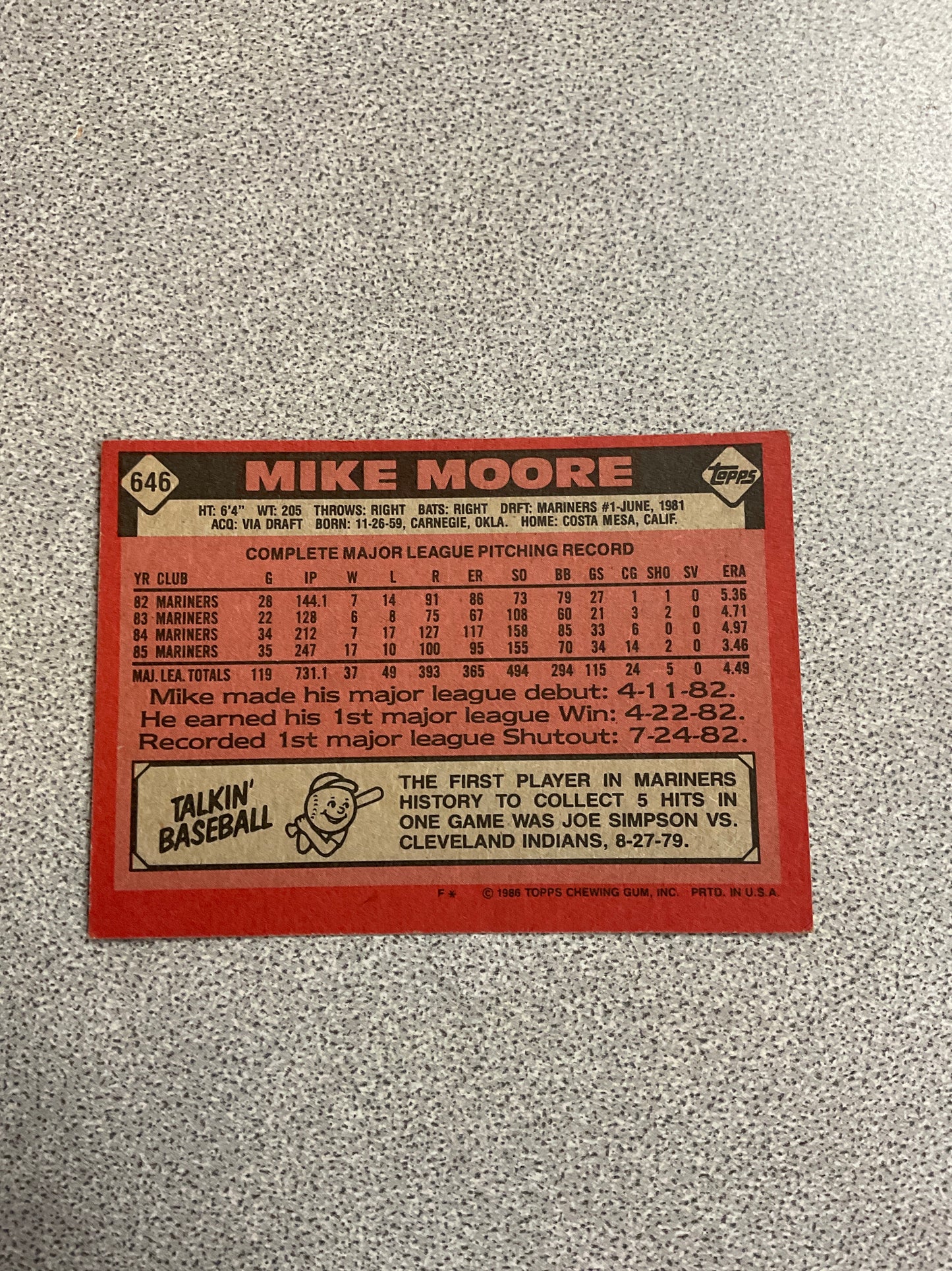Baseball Card-Mike Moore
