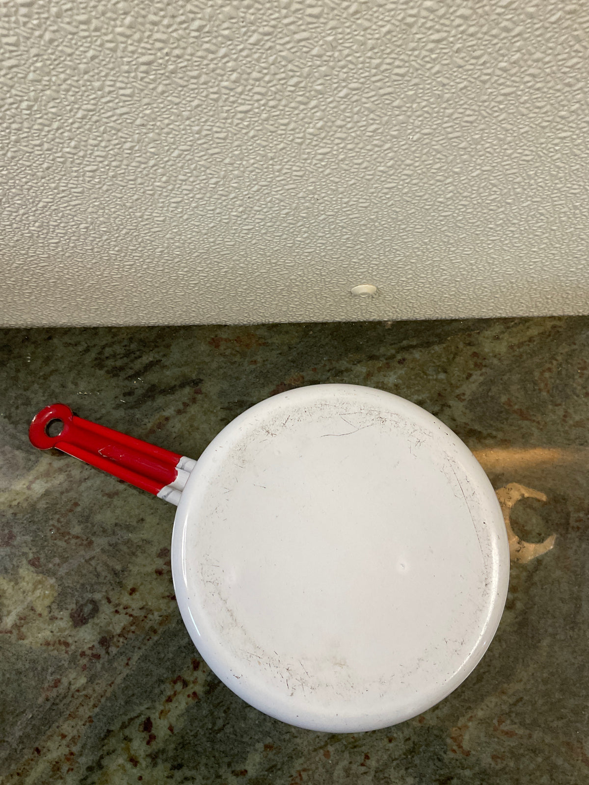 Vintage Red & White Enamel Sauce Pan