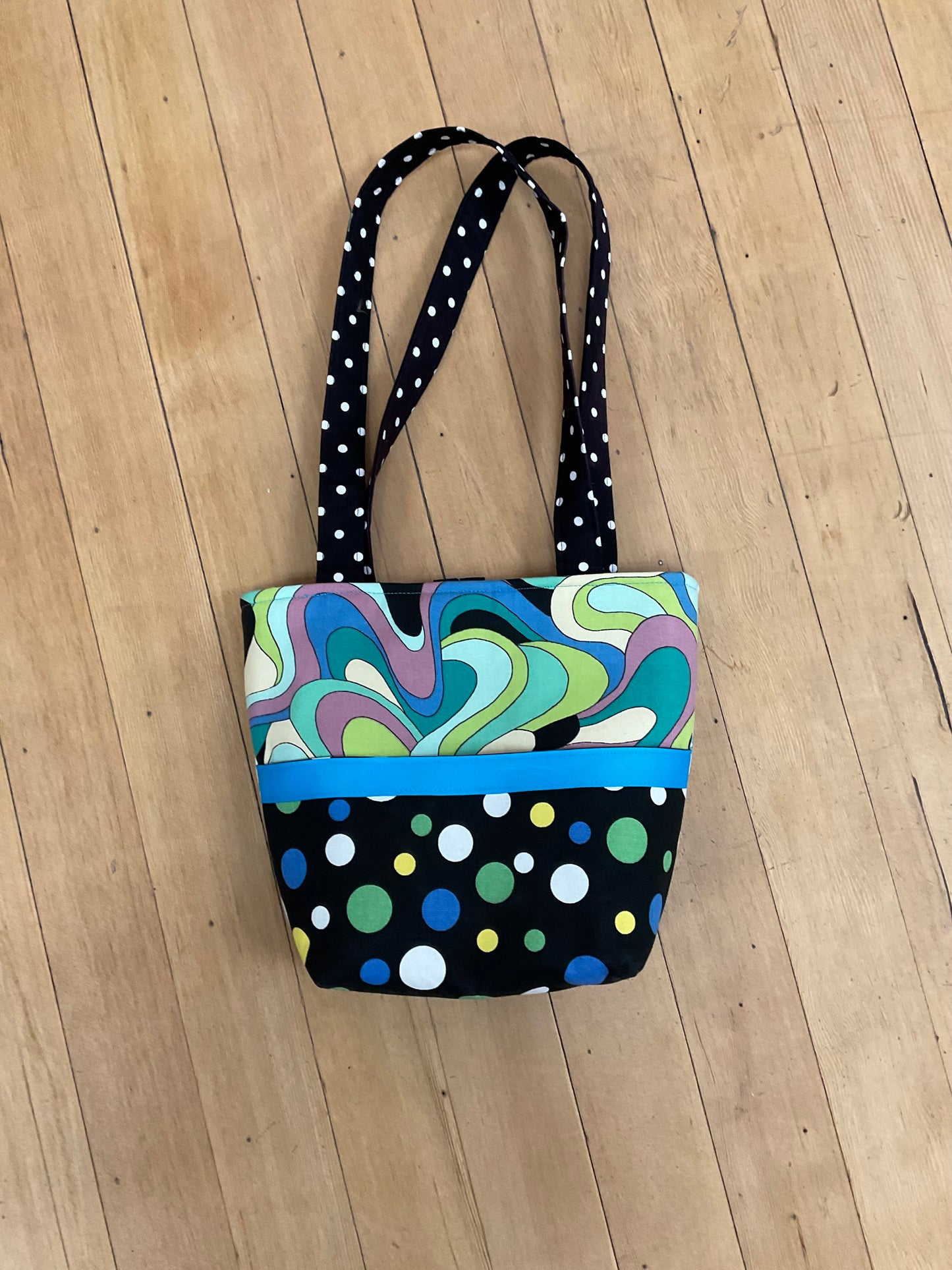 Polk a Dot and Blue Ribbon Handmade Handbag
