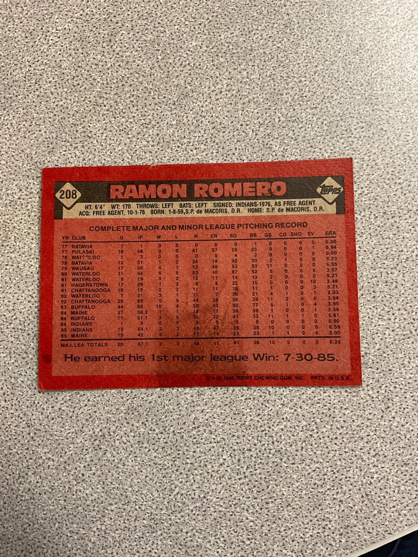 Baseball Card-Ramon Romero