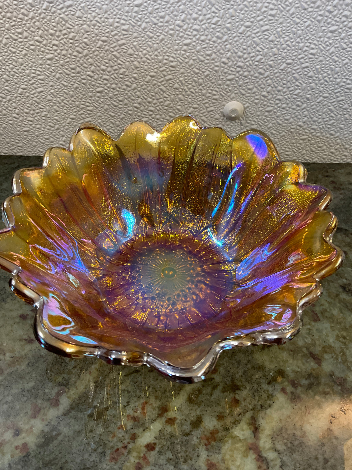 Vintage Small Amber Sunflower Carnival Glass Bowl