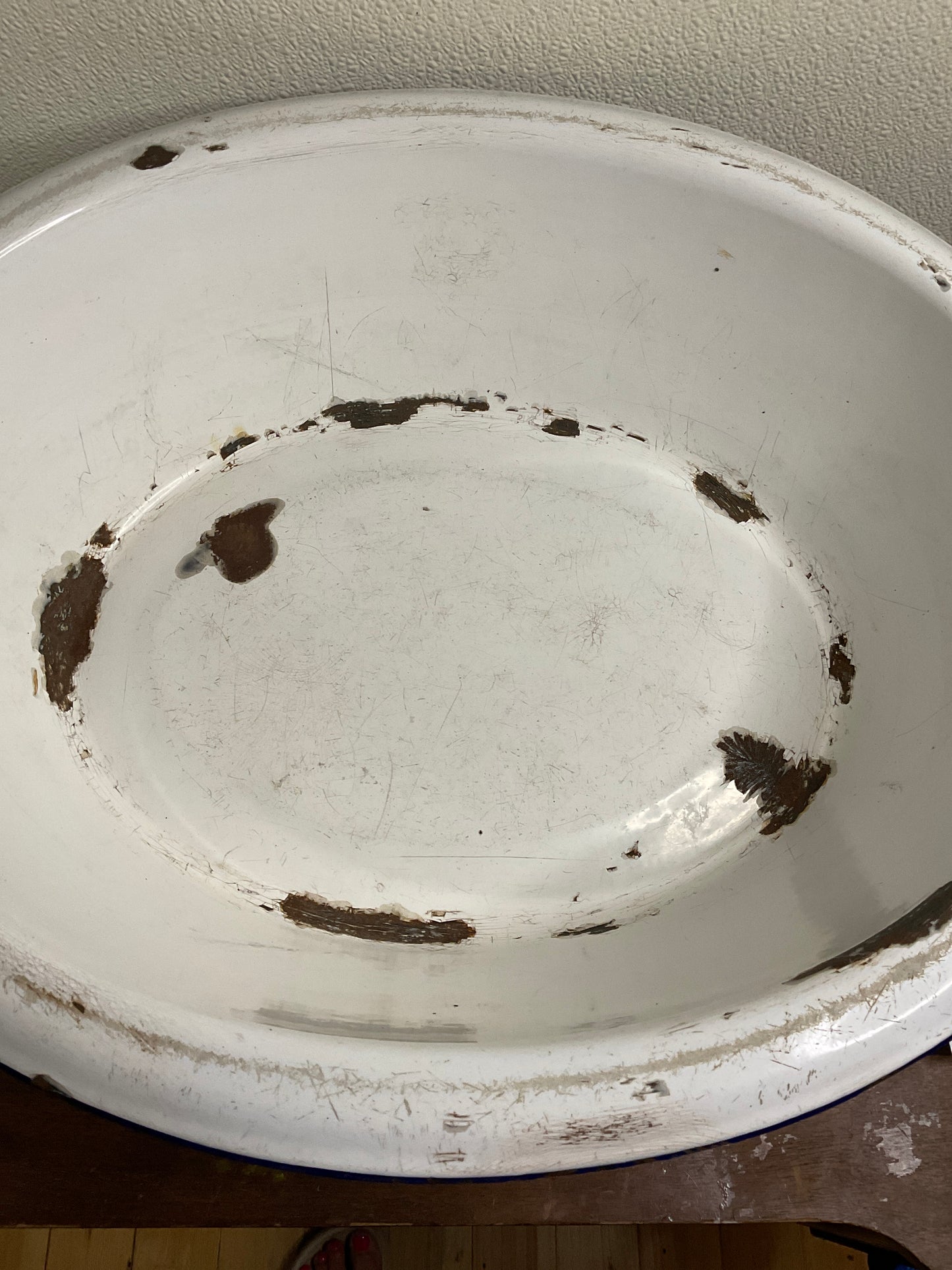 Vintage Blue and White Enamel Tub
