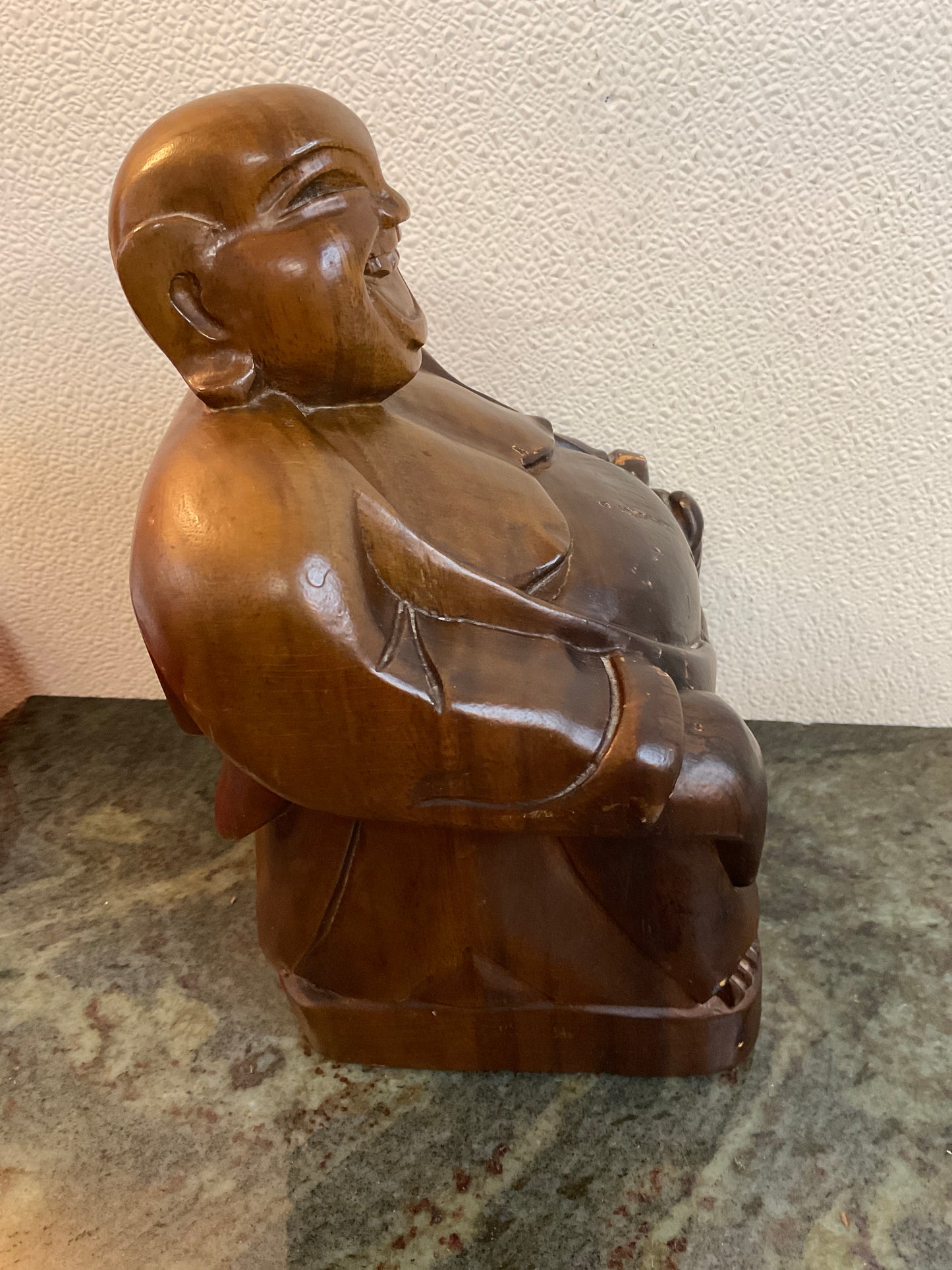 Vintage Hand Carved Sitting Laughing Buddha