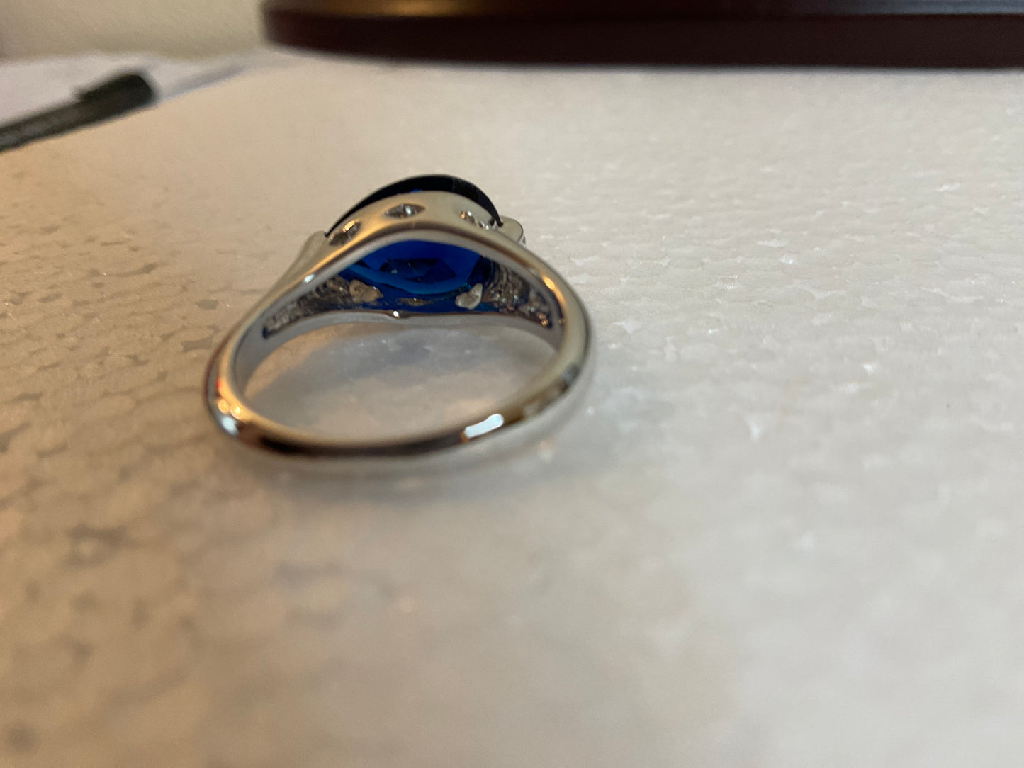 Silvertone Deep Blue Gem Ring