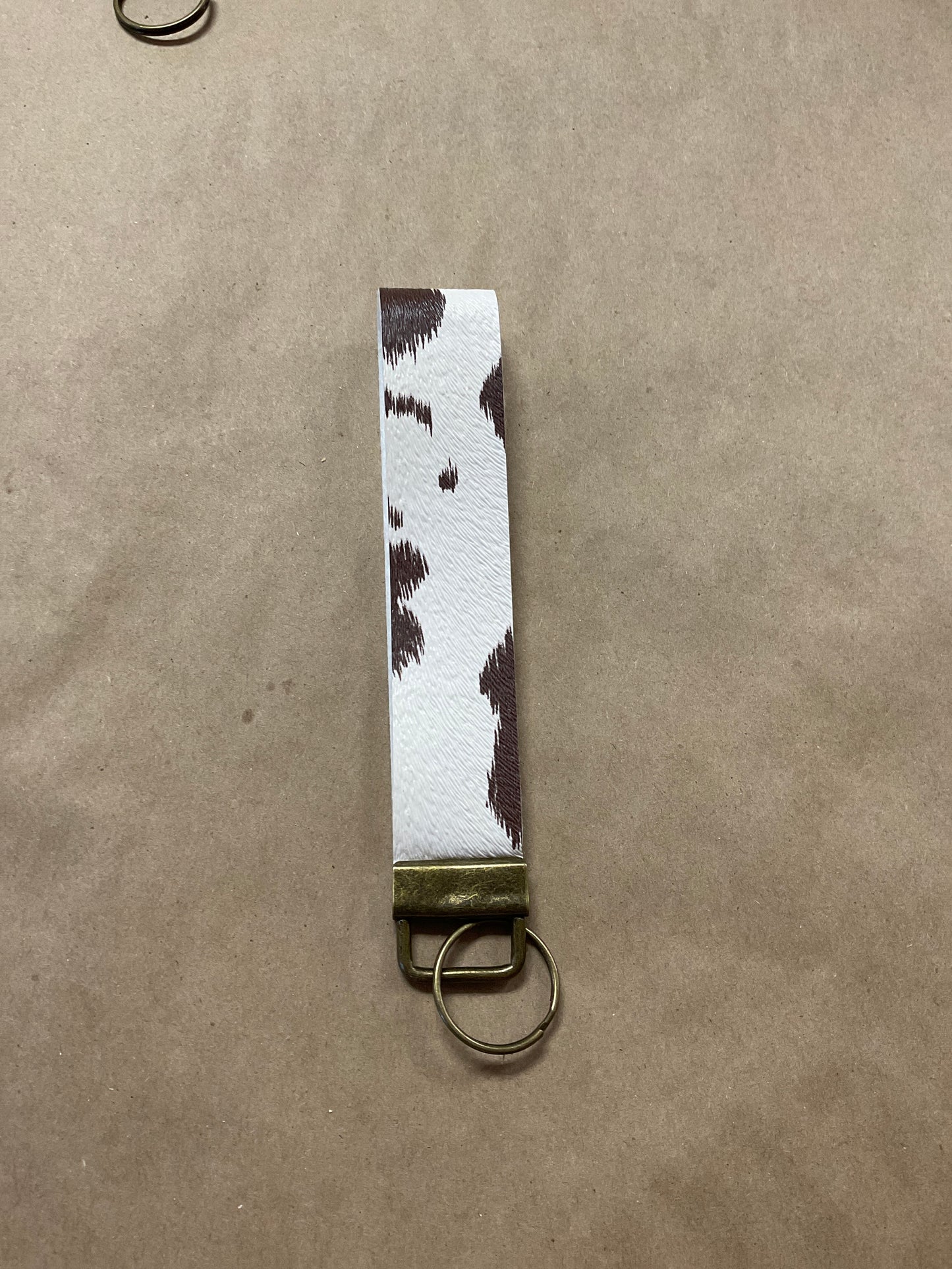 Faux Leather Brown Cowhide Wrist Keychain