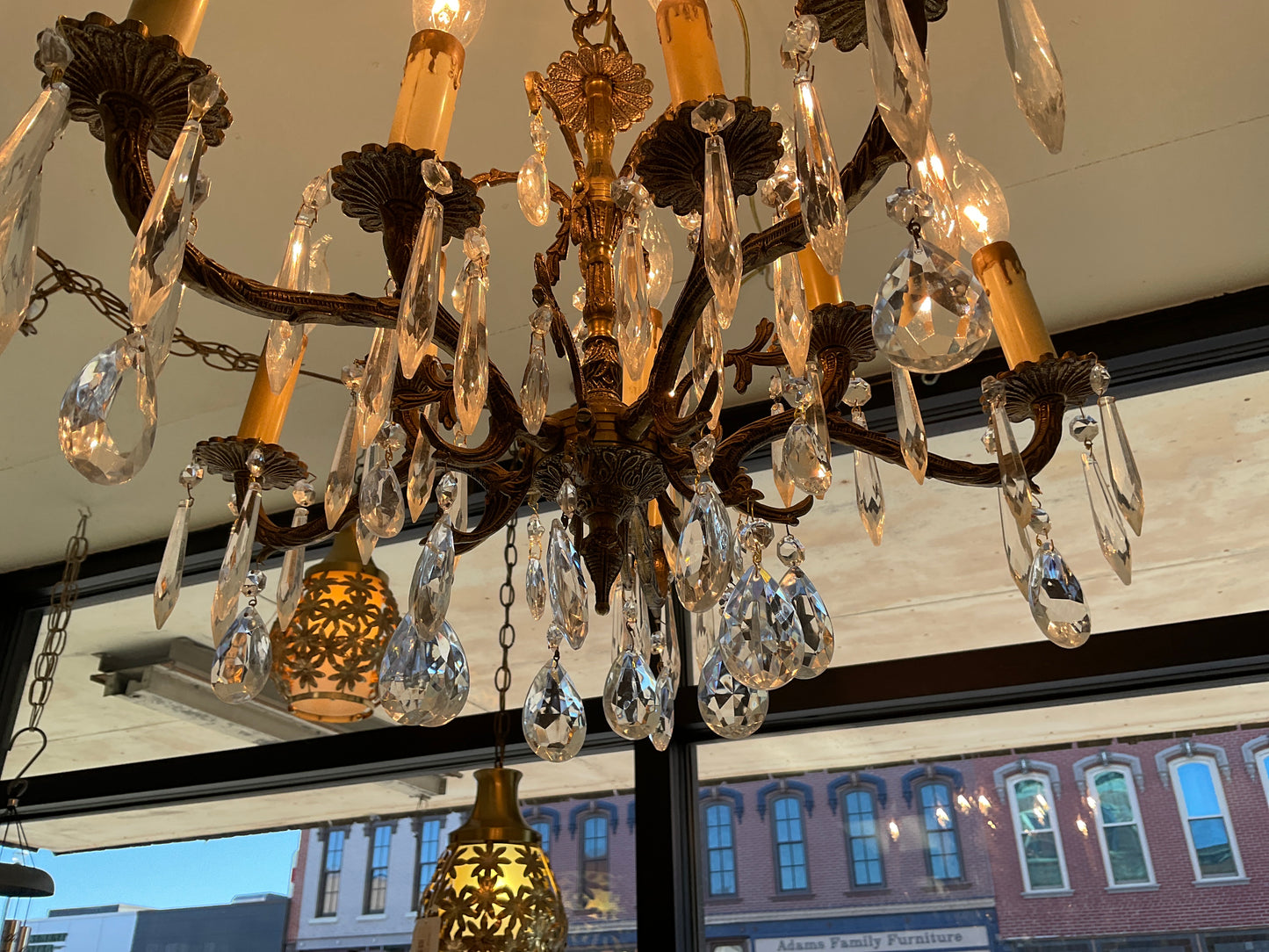 Vintage Brass and Glass Crystal Chandelier