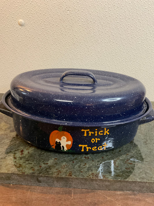 Vintage enamel Trick Or Treat Pan
