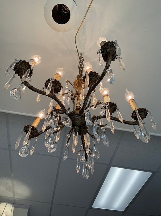 Vintage Brass and Glass Crystal Chandelier