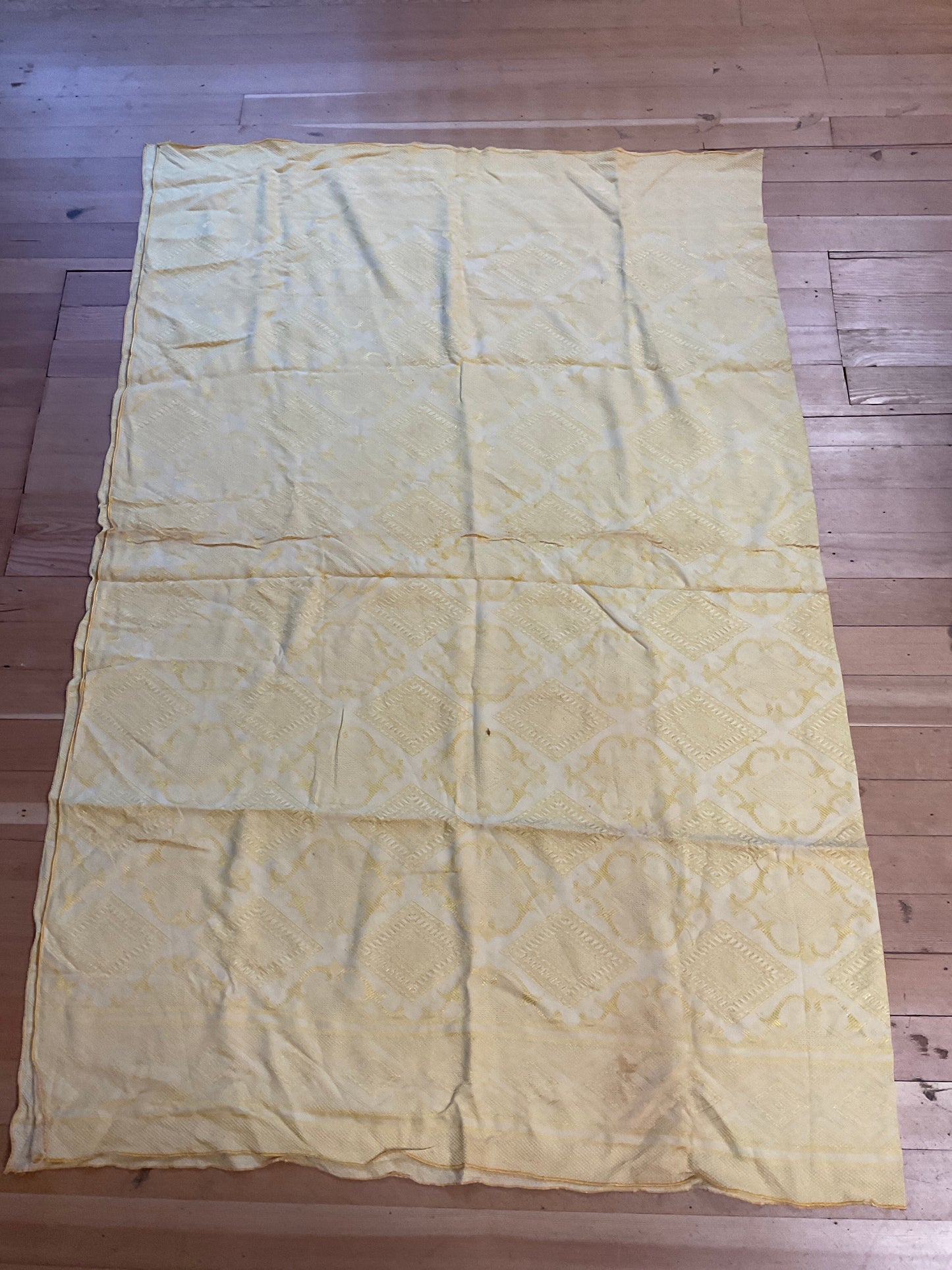 71” x 96” Yellow Table Cloth with Gold Accents