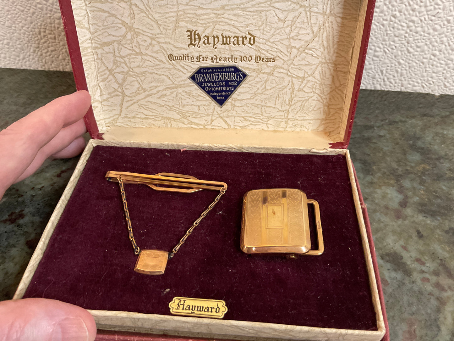 Vintage Hayward Gentleman’s Matching Belt Buckle and Tie Chain Set