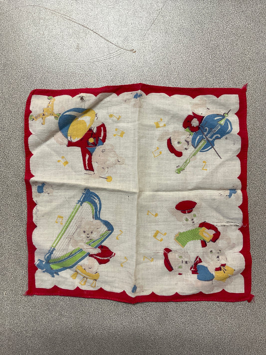 Vtg Child’s Handkerchief w/Animals Playing Instruments