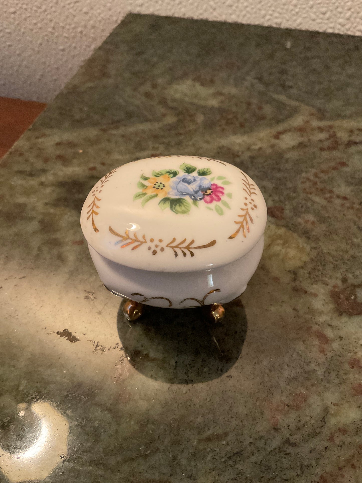 Enesco Bone China Floral Trinket Box w/lid.