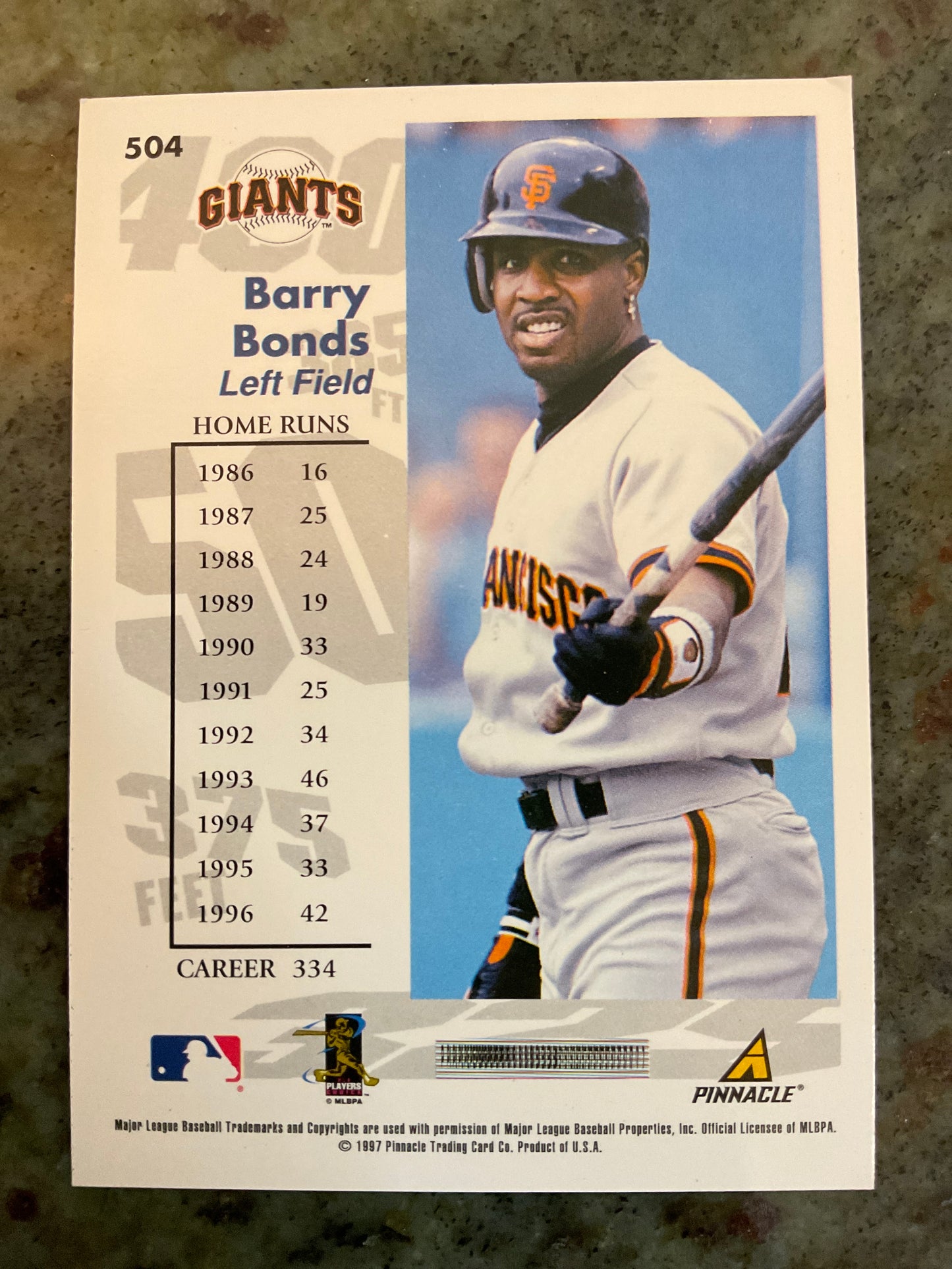 1997 Score Goin’ Yard Barry Bonds Baseball Card
