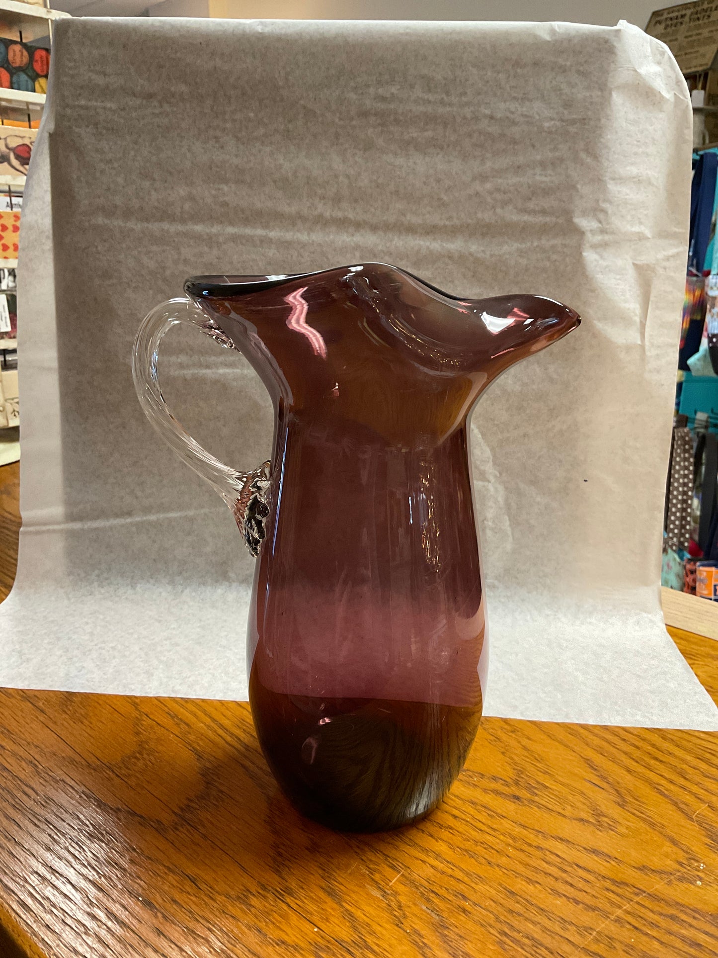 Vintage Hand Blown Dark Purple Glass Pitcher