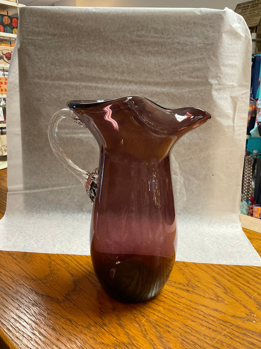 Vintage Hand Blown Dark Purple Glass Pitcher