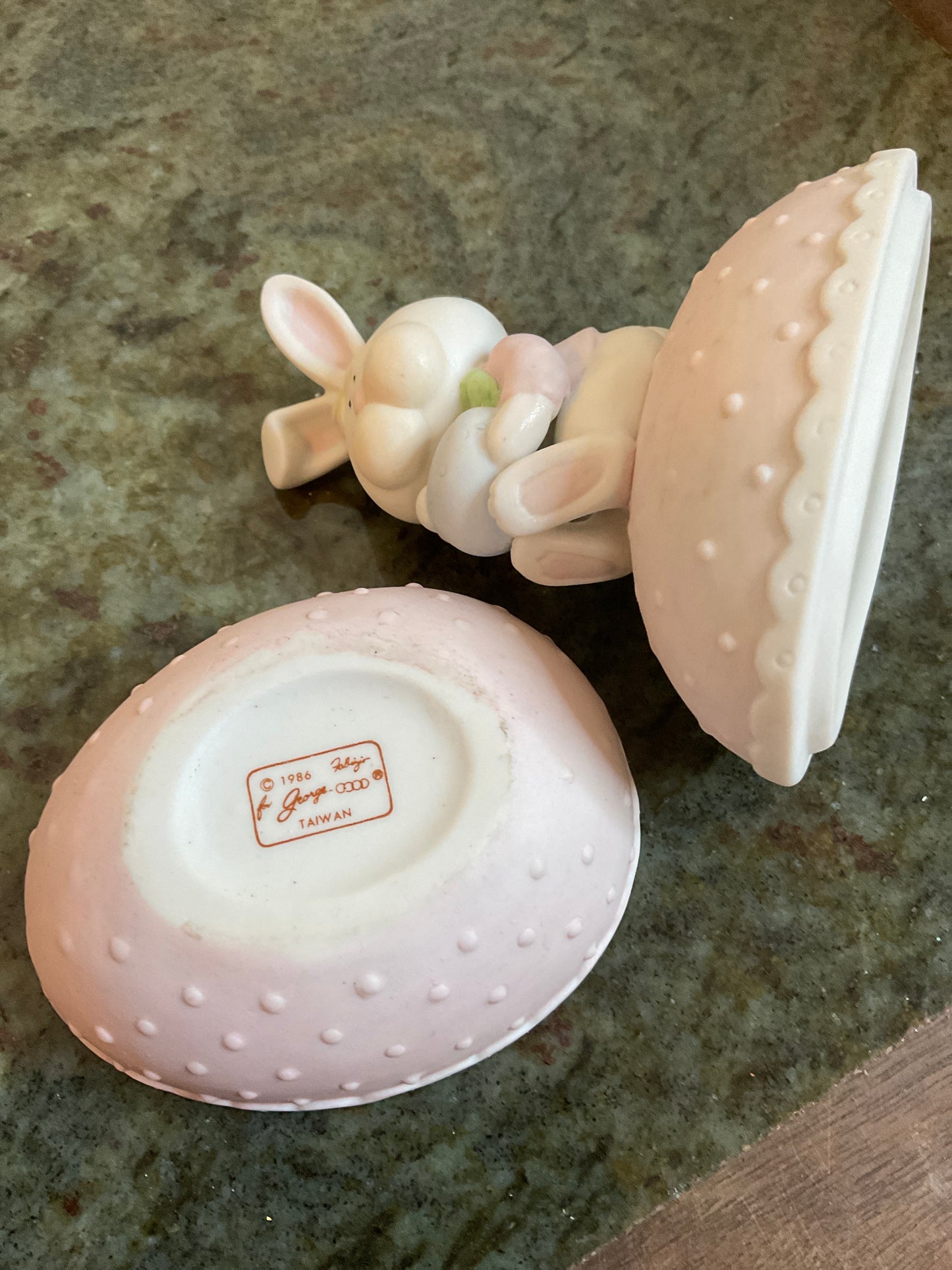 Vintage Ceramic Bisque Bunny Trinket Box