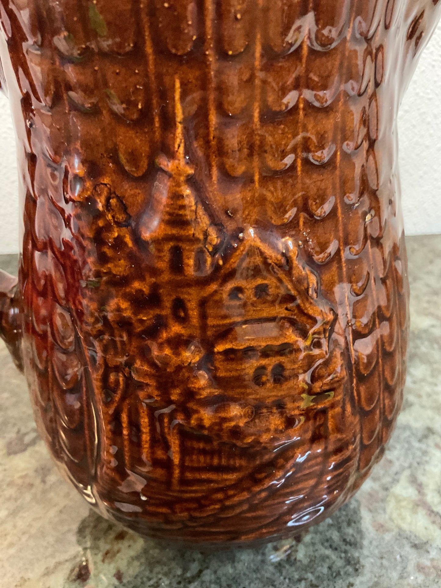 Brown Salt Glazed Stoneware Pitcher