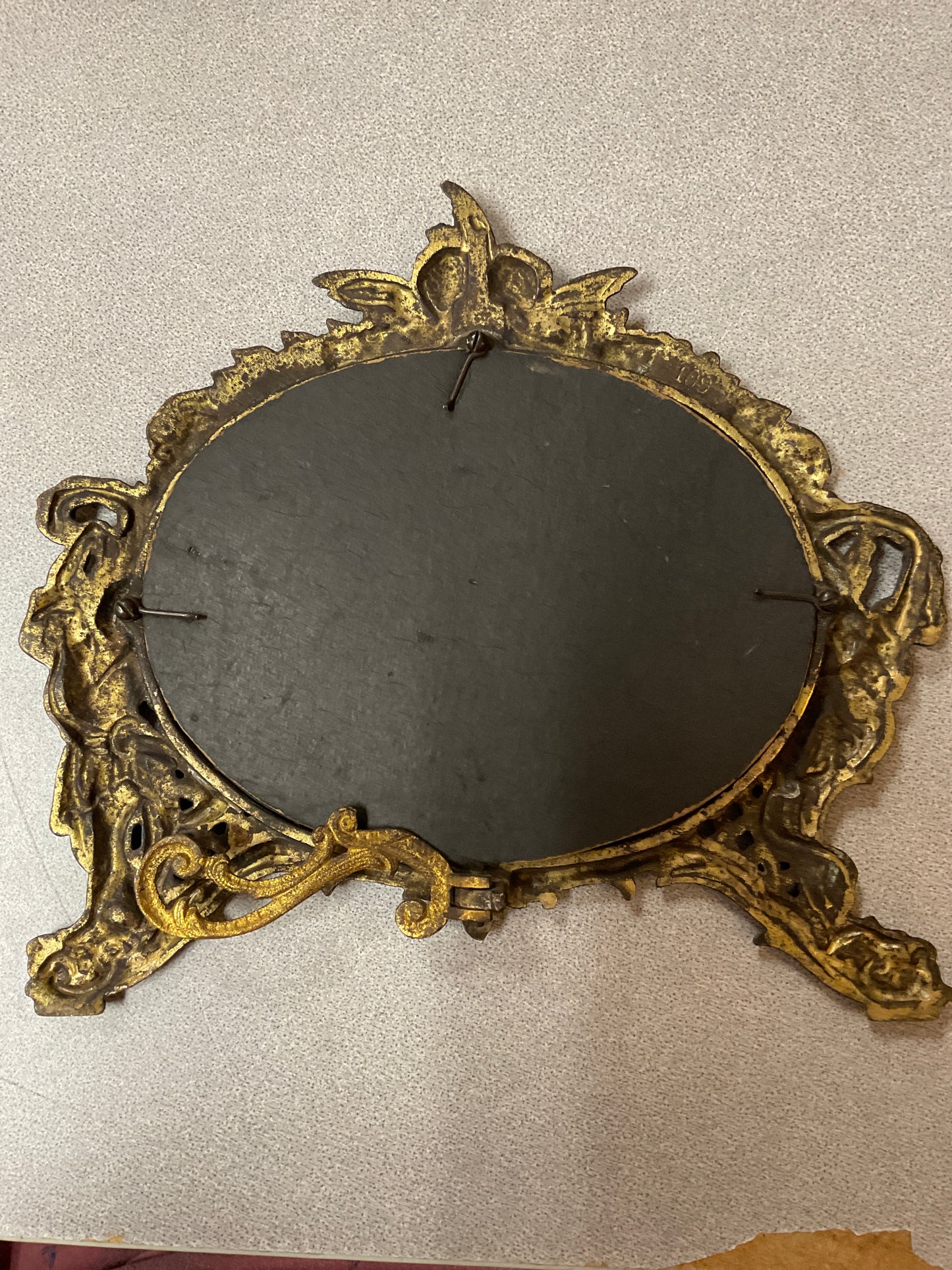 Vintage Gilded Cast Iron Frame Cherub Vanity Mirror