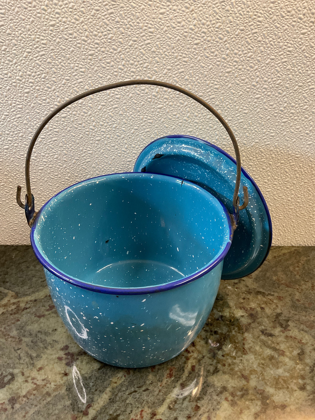 Graniteware Blue & White Berry Bucket and Lid