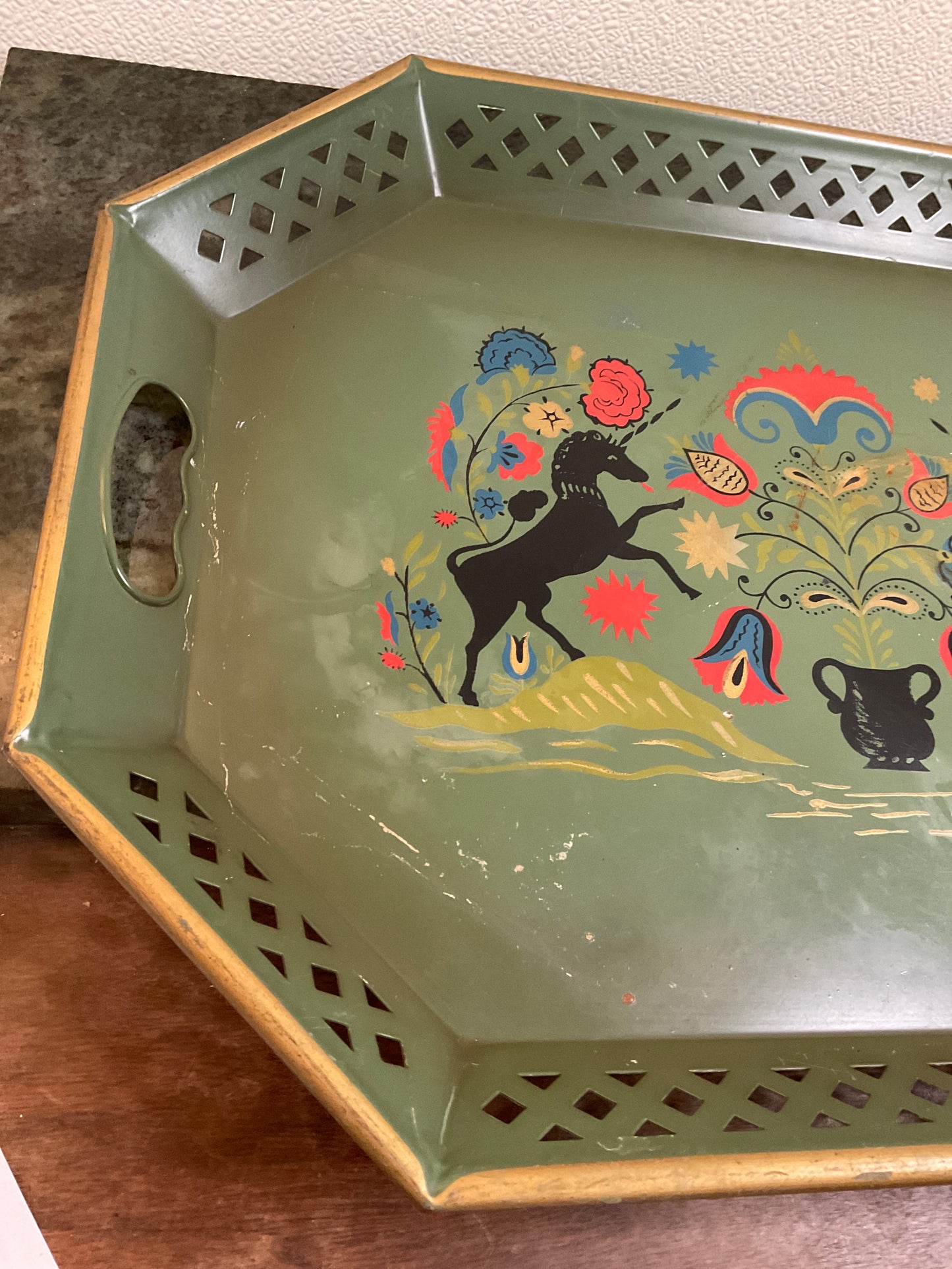 Nashco Folk Art Unicorn Metal Tray