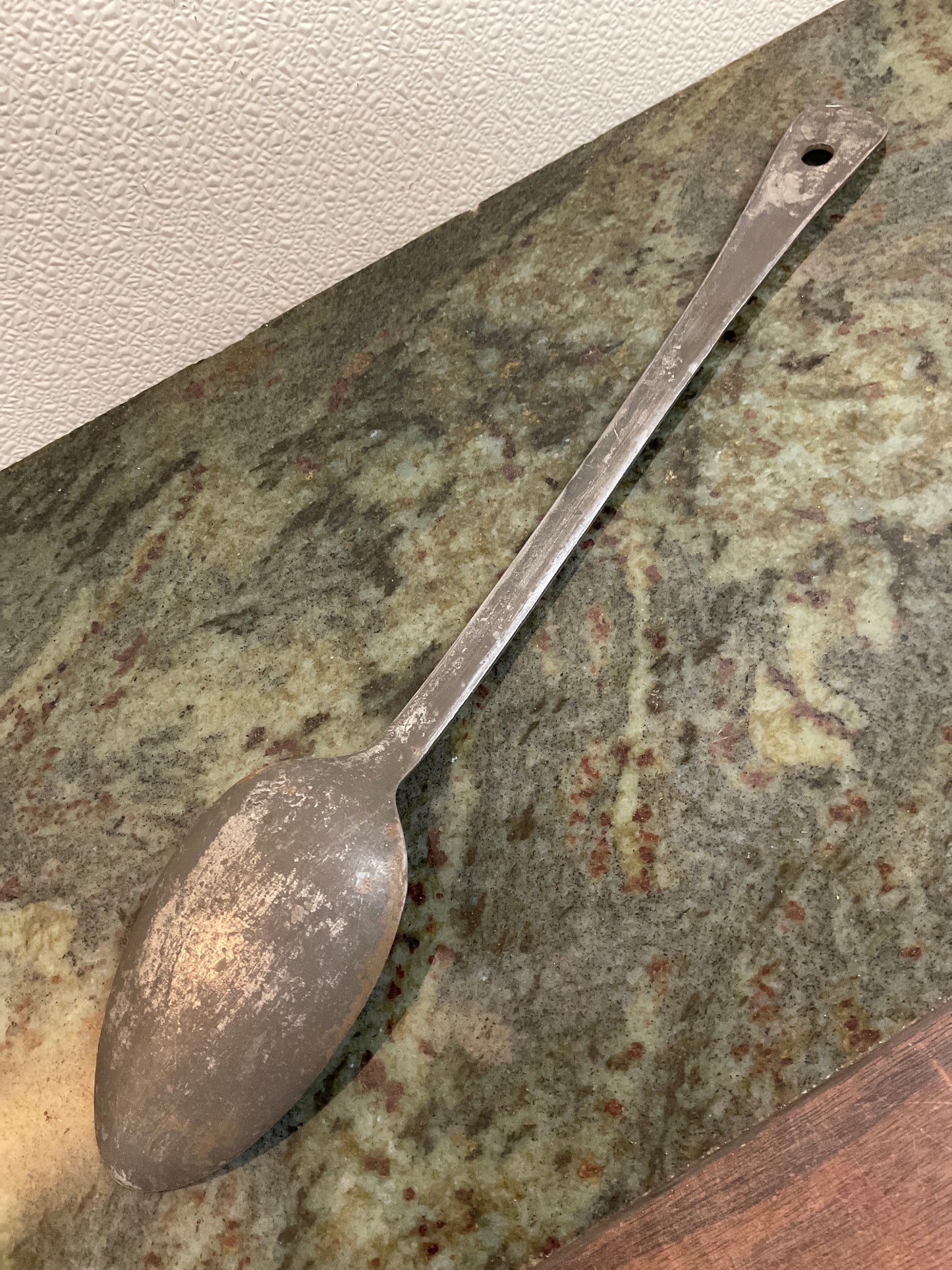 Vtg Primitive Steel Serving Spoon 15.5”