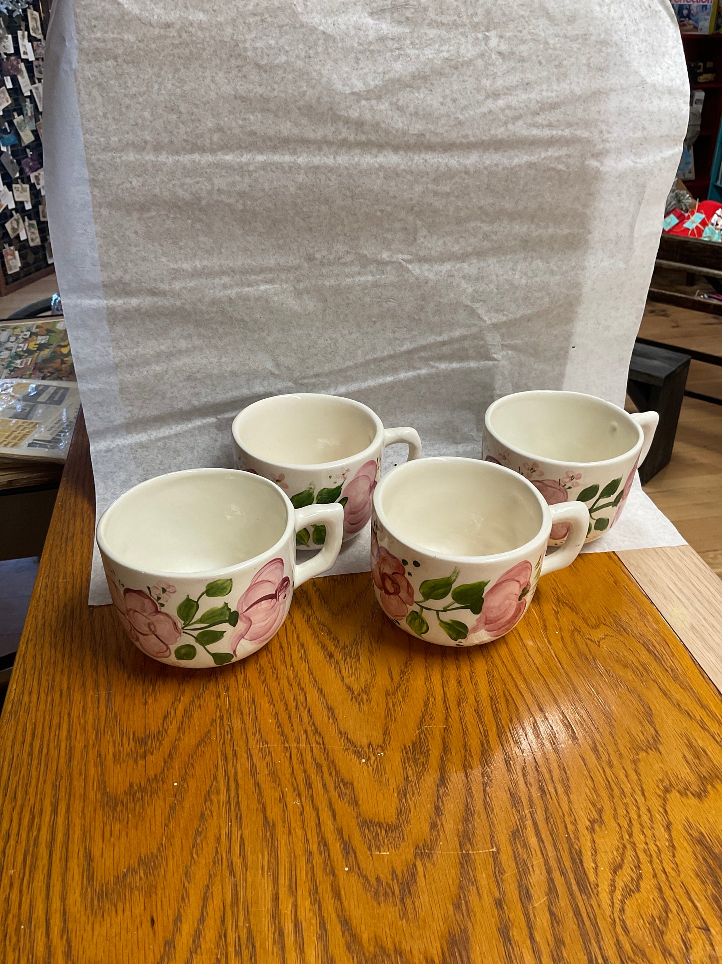 Vintage German Art Pottery Floral Soup Bowls“Handgemalt” signed by Widerstrom Set of 4