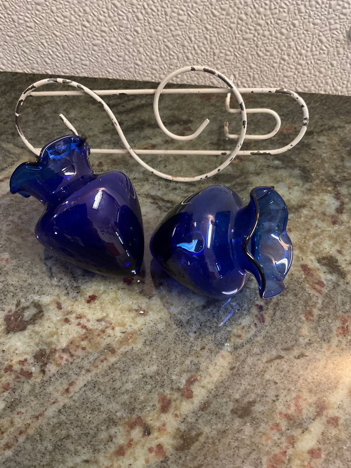 Vintage Cobalt Blue Bud Vase/ Wire Wall Mount