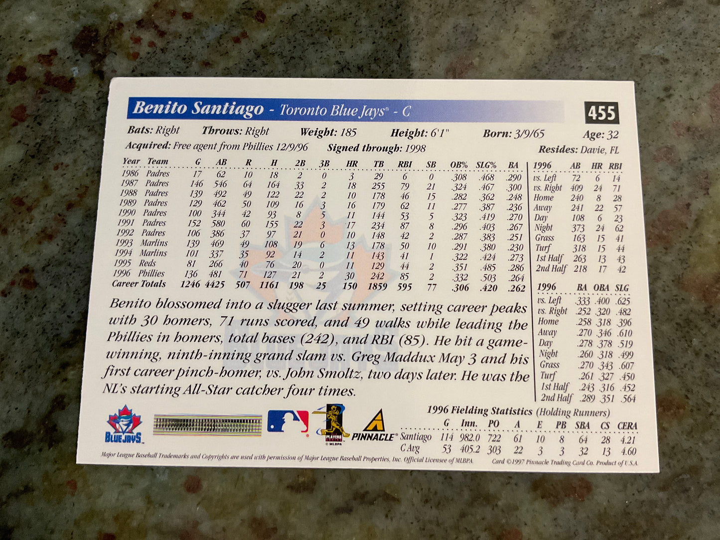 1995 Score Benito Santiago Baseball Card