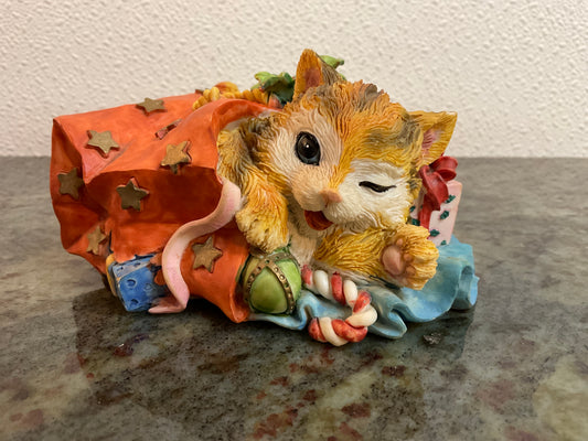 Resin Kitten In Sack Holiday Figure