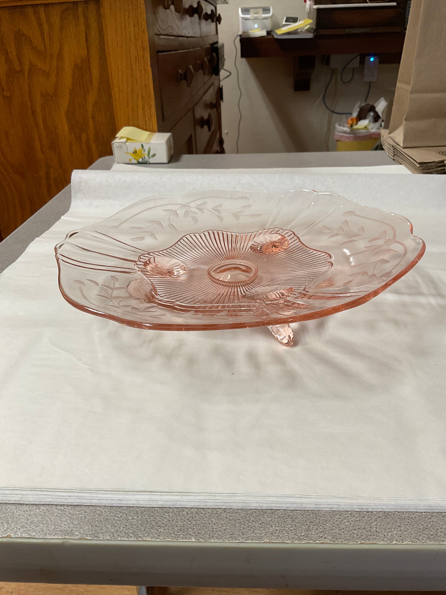 Depression Glass Pink Footed Dish