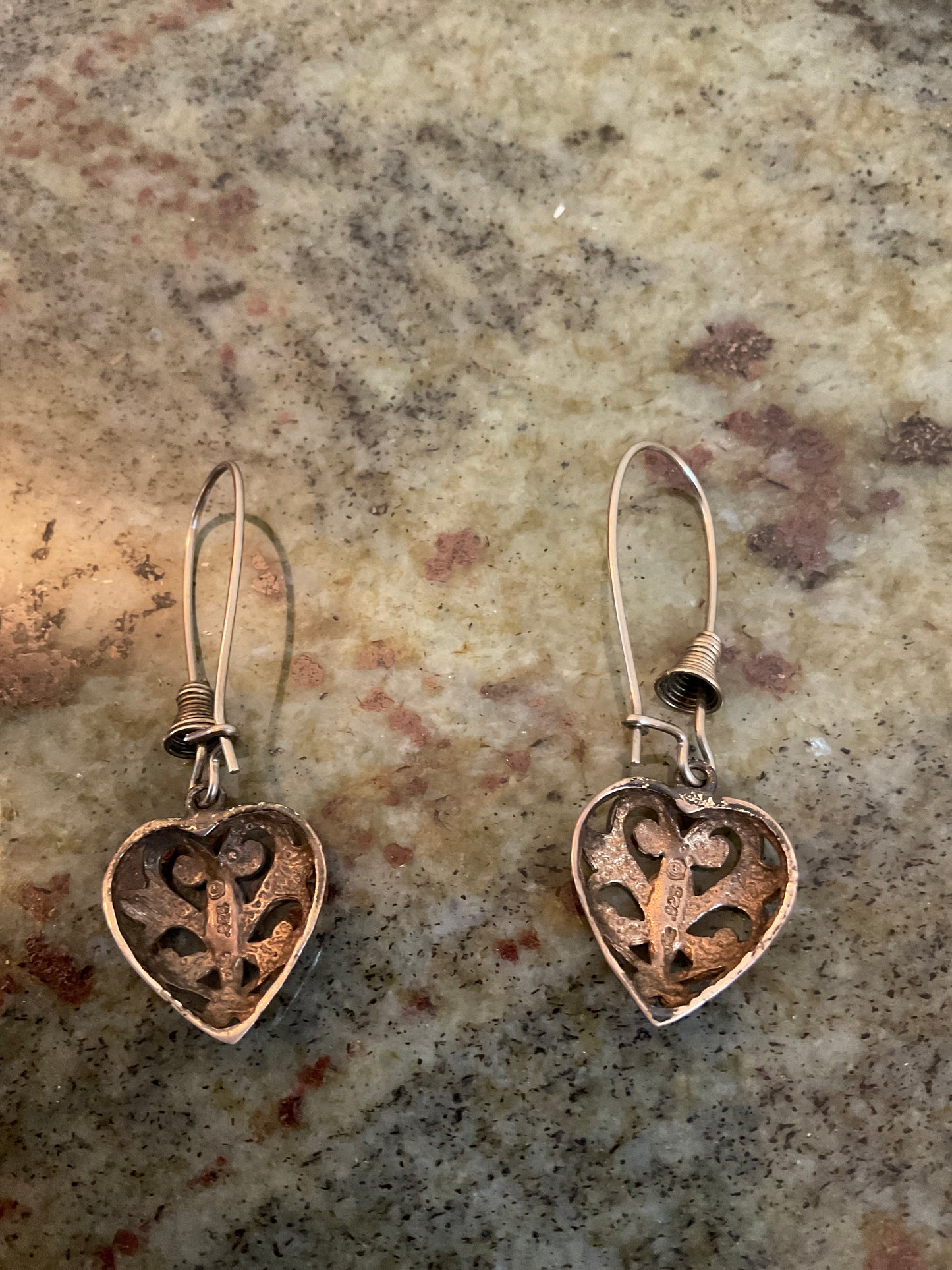 Sterling Silver Heart Filigree Dangle Earrings
