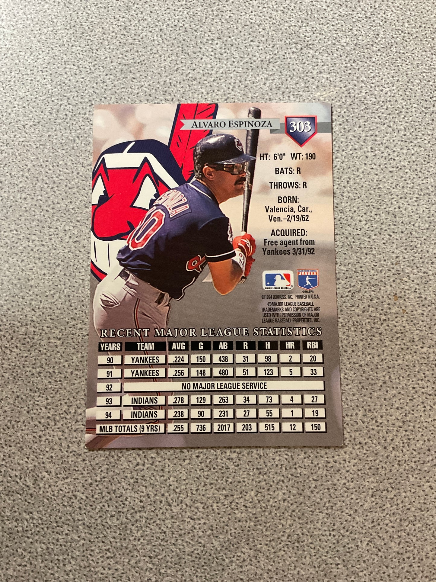 Baseball Card Alvaro Espinoza
