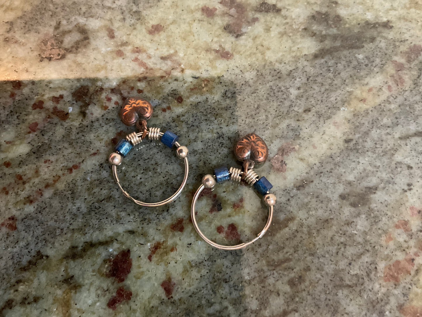 Hoop Earrings With Heart Charm/Beads