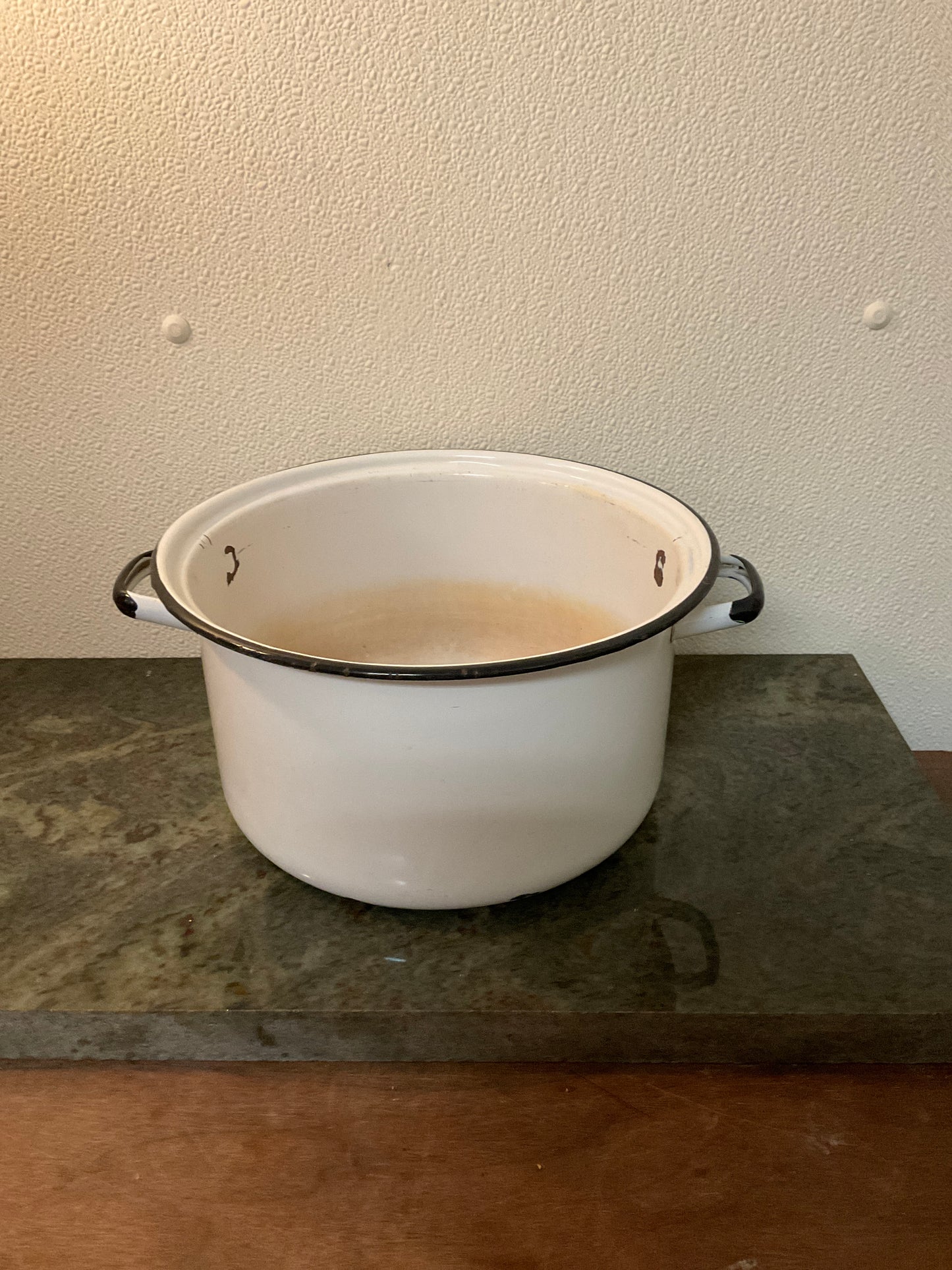 Vintage White and Black Enamel Pot