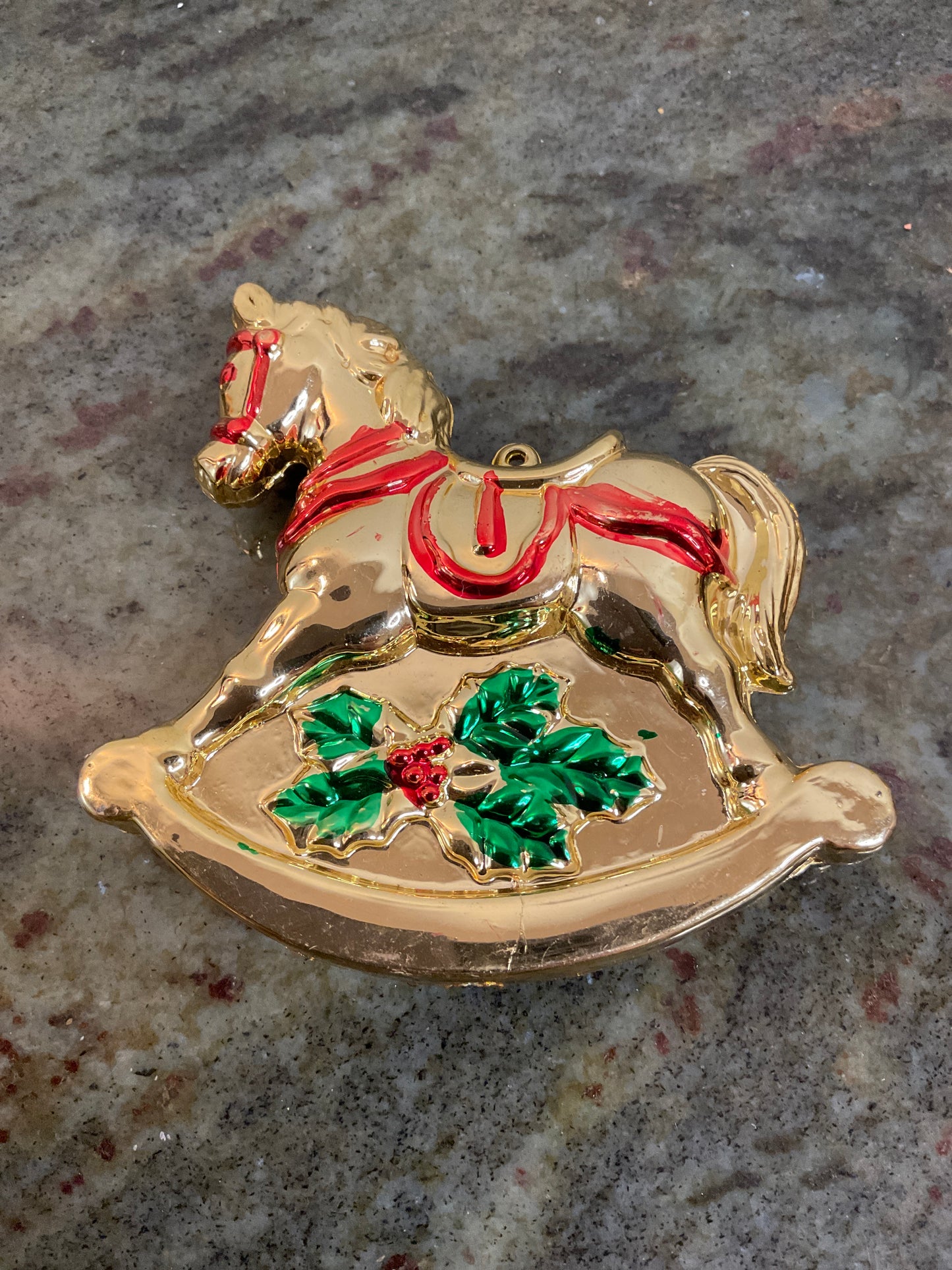 Vintage Metallic Plastic Rocking Horse Ornament
