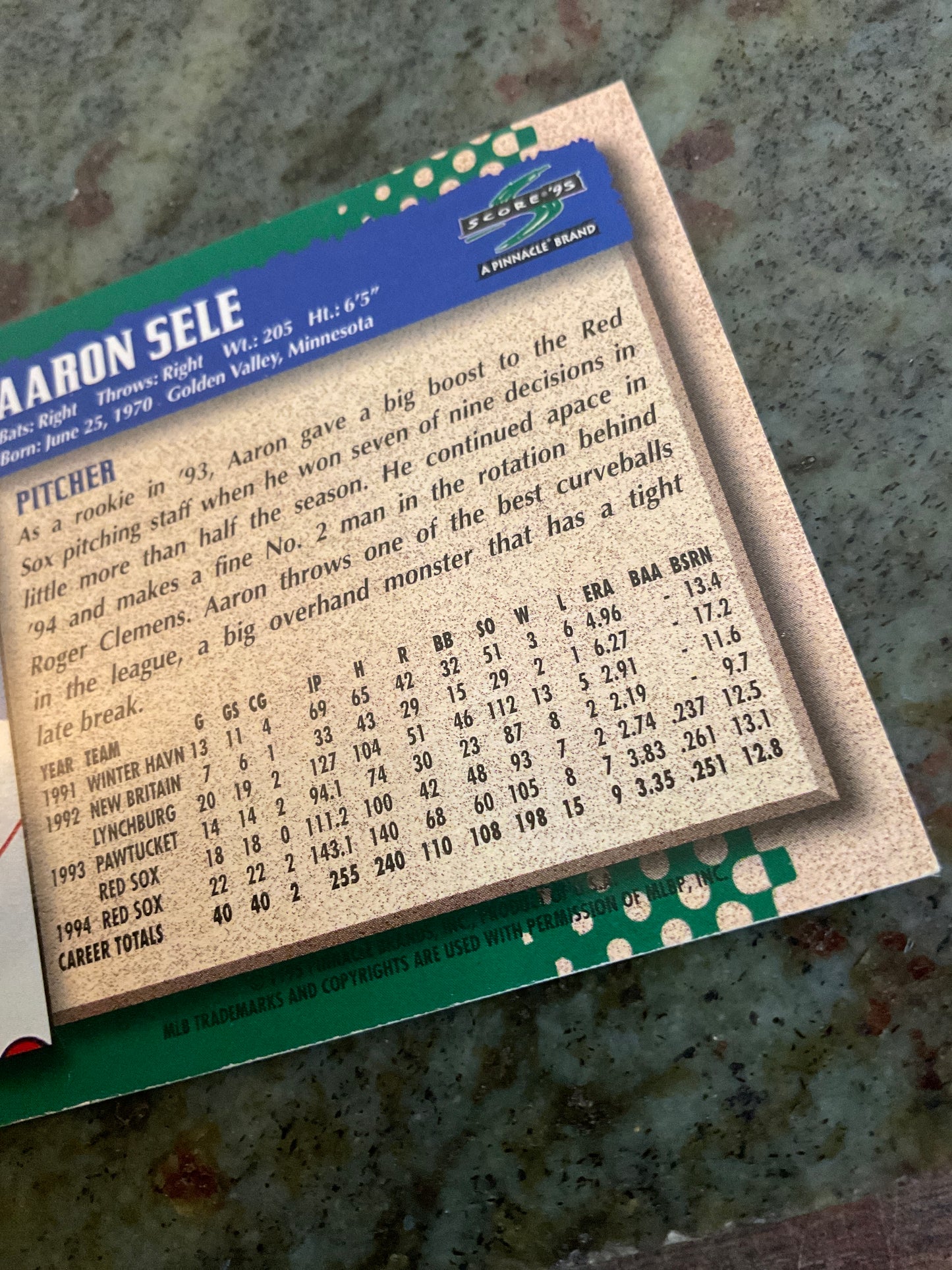 1995 Score Aaron Sele Baseball Card