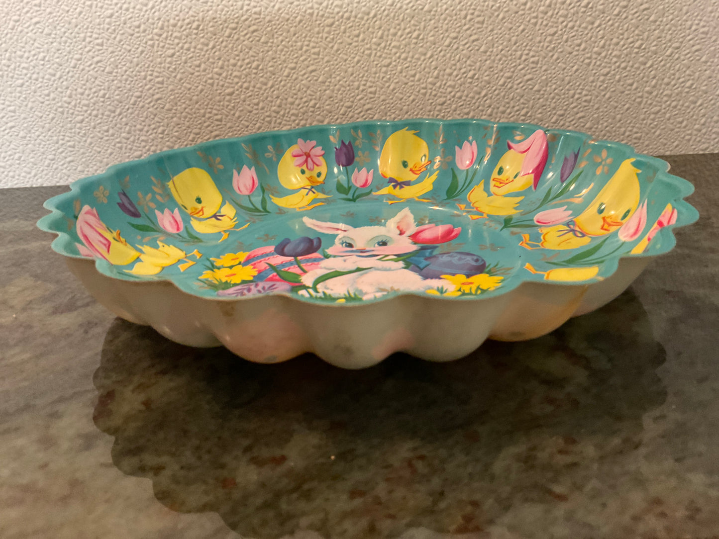 Vintage Mid-Century Easter Bunny & Chick Plastic Plate