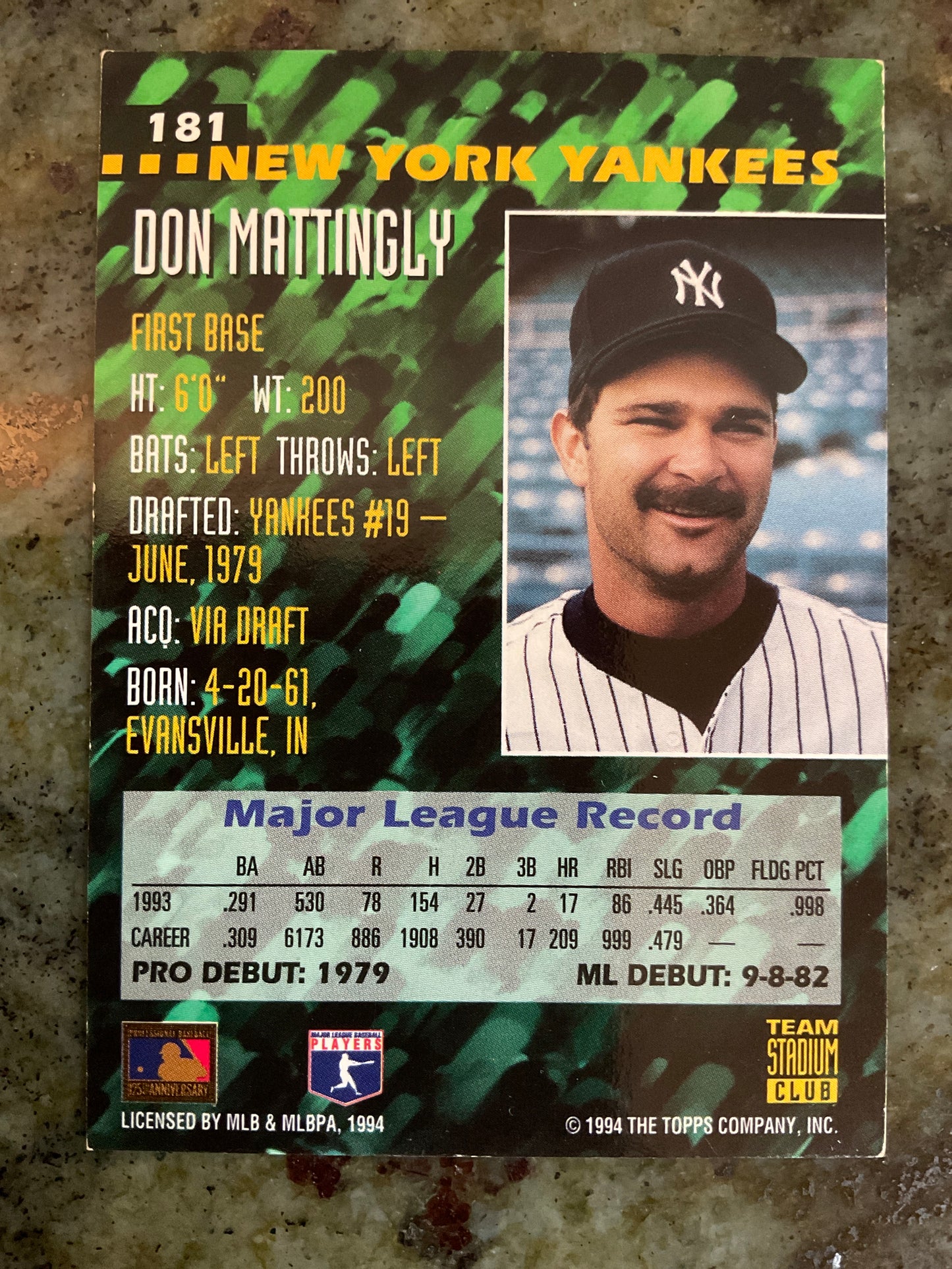 1994 Topps Stadium Club Don Mattingly Baseball Card