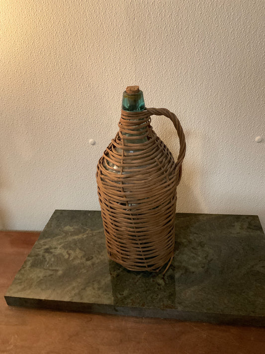 Vintage Woven Wicker Glass Bottle